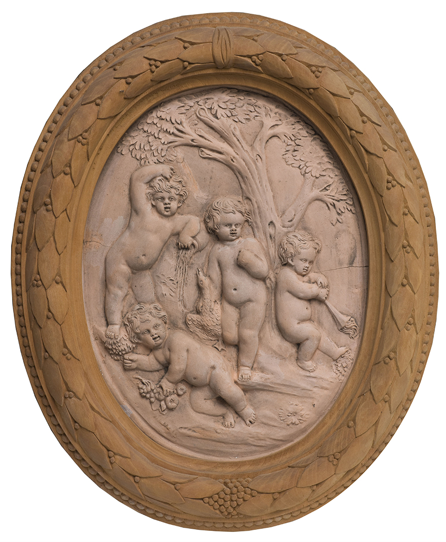 Jacques RICHARDOT (1743 – 1806), Les quatre éléments, bas relief, terre cuite, fin 18e siècle. (Sculpture)